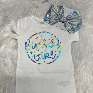 Birthday Girl Holographic Shirt and Head Wrap12 Months